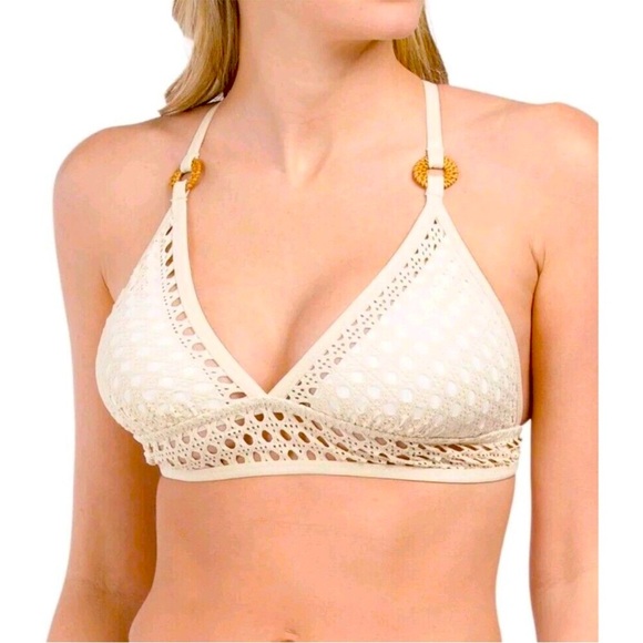 Robin Piccone Marlow Halter Swim Top Size M Color Ecru - Picture 1 of 10